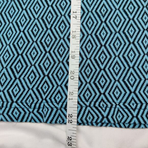 Vintage 90s UnCivilized Knit Flared Sleeve Turquoise Geometric Polo Shirt Large - Picture 11 of 11